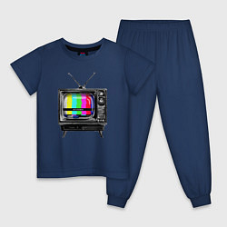 Пижама хлопковая детская Старый телевизор no signal, цвет: тёмно-синий