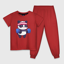 Пижама хлопковая детская Панда в качалке, цвет: красный