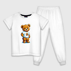 Пижама хлопковая детская Медвежонок в футболке, цвет: белый