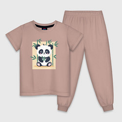Пижама хлопковая детская Панда кушает бамбук, цвет: пыльно-розовый