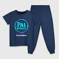 Пижама хлопковая детская Символ Palworld в неоновых цветах, цвет: тёмно-синий