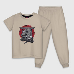 Пижама хлопковая детская Японский ворон самурай, цвет: миндальный