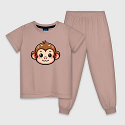 Пижама хлопковая детская Мордочка обезьяны, цвет: пыльно-розовый
