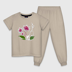 Пижама хлопковая детская Яркий цветок с жемчугом, цвет: миндальный