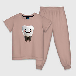 Пижама хлопковая детская Улыбающийся зуб, цвет: пыльно-розовый