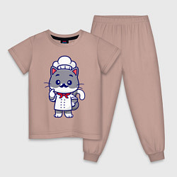 Пижама хлопковая детская Кот усатый повар, цвет: пыльно-розовый