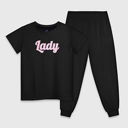 Пижама хлопковая детская Lady розовыми буквами, цвет: черный