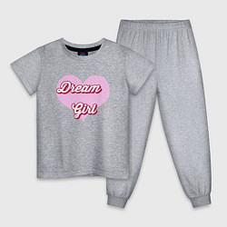 Пижама хлопковая детская Девушка-мечта в розовом сердце, цвет: меланж