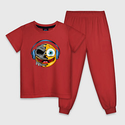 Пижама хлопковая детская Музыкальный смайлик, цвет: красный