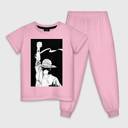 Пижама хлопковая детская Ван Пис Луффи Монки Д, цвет: светло-розовый