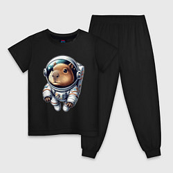Пижама хлопковая детская Прикольный капибарыш космонавт - нейросеть, цвет: черный