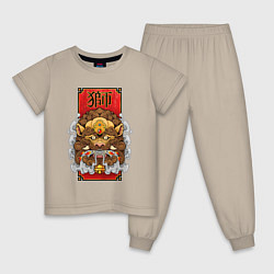 Пижама хлопковая детская Мифологический китайский лев, цвет: миндальный