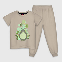 Пижама хлопковая детская Green Totoro, цвет: миндальный