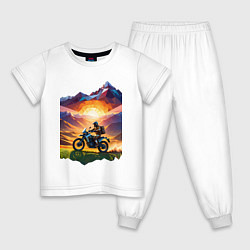 Пижама хлопковая детская Мотопутешествие в горы, цвет: белый