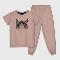 Пижама хлопковая детская Grumpy cat мем, цвет: пыльно-розовый