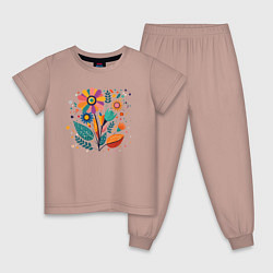 Детская пижама Яркий цветок, веточки и листья