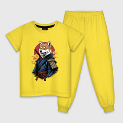 Пижама хлопковая детская Собака Сиба-ину самурай, цвет: желтый