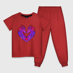 Пижама хлопковая детская Драконы и сердце, цвет: красный
