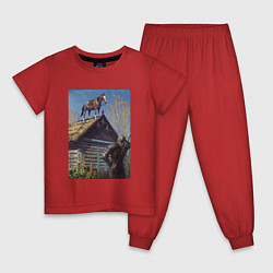 Пижама хлопковая детская Геральд и плотва на крыше - обложка карты из Гвинт, цвет: красный