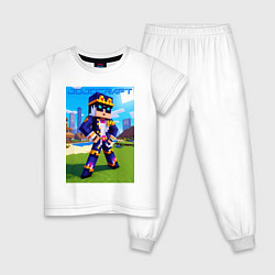 Пижама хлопковая детская Jotaro Kujo and Minecraft - collaboration, цвет: белый
