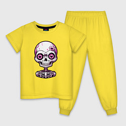 Пижама хлопковая детская Розовый скелет с большими глазами, цвет: желтый