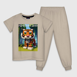Пижама хлопковая детская Funny tiger cub - Minecraft, цвет: миндальный
