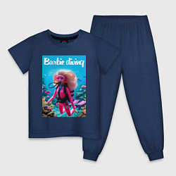 Пижама хлопковая детская Barbie diving - ai art, цвет: тёмно-синий