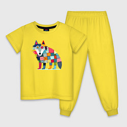 Пижама хлопковая детская Funny wolf - patchwork ai art, цвет: желтый