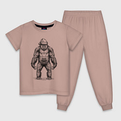 Пижама хлопковая детская Новогодняя горилла, цвет: пыльно-розовый