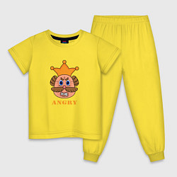Пижама хлопковая детская Злой эмодзи в короне, цвет: желтый