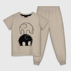 Пижама хлопковая детская Cute elephants, цвет: миндальный