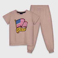Пижама хлопковая детская American flag, цвет: пыльно-розовый