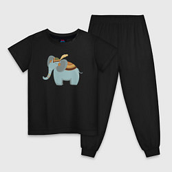 Пижама хлопковая детская Cute elephant, цвет: черный