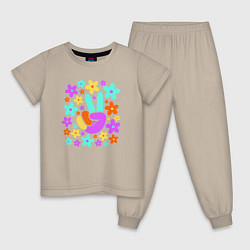 Пижама хлопковая детская Flower peace, цвет: миндальный