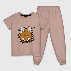 Пижама хлопковая детская Стилизованная морда лисы, цвет: пыльно-розовый