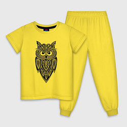 Пижама хлопковая детская Узорчатая сова, цвет: желтый
