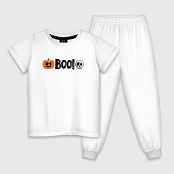 Пижама хлопковая детская Тыква и череп: хэллоуинская страшилка, цвет: белый