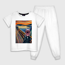 Пижама хлопковая детская Бегемот кричит - мем живопись от нейросети, цвет: белый
