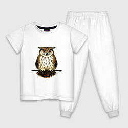 Пижама хлопковая детская Классная сова на ветке, цвет: белый