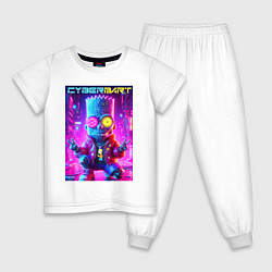 Пижама хлопковая детская Cyber Bart in metropolis - neon glow, цвет: белый