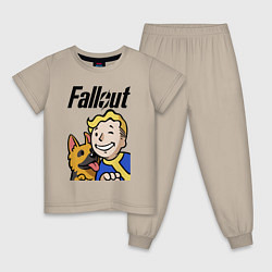 Пижама хлопковая детская Vault boy and shepherd, цвет: миндальный