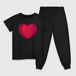 Пижама хлопковая детская Красное сердце с тенью, цвет: черный