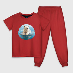 Пижама хлопковая детская Задумчивый белый медведь на льдине, цвет: красный