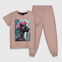 Пижама хлопковая детская Dude panther - punks not dead, цвет: пыльно-розовый