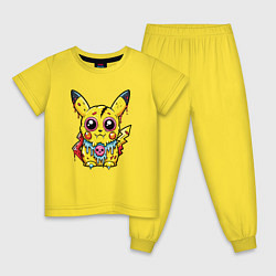 Пижама хлопковая детская Пикачу треснутый зомби, цвет: желтый