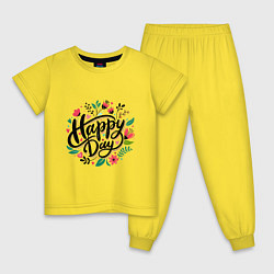 Пижама хлопковая детская Happy day с цветами, цвет: желтый