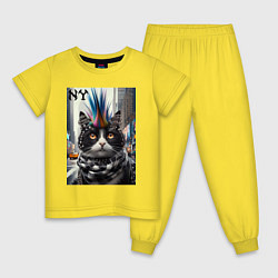 Детская пижама Кот панк с разноцветным хаером - Нью-Йорк