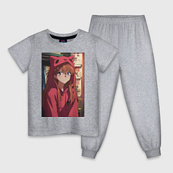 Пижама хлопковая детская Евангелион Аска Лэнгли Сорью кошка, цвет: меланж