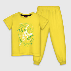 Пижама хлопковая детская One piece зоро зеленый вихрь, цвет: желтый