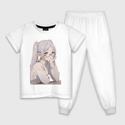 Пижама хлопковая детская Провожающая в последний путь Фрирен, цвет: белый
